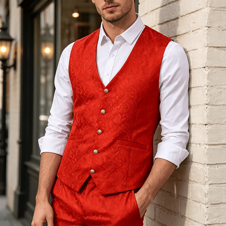 Herren-Weste mit Jacquard-Muster für lässige Halloween-Partys - Rot - 2XL - image 6