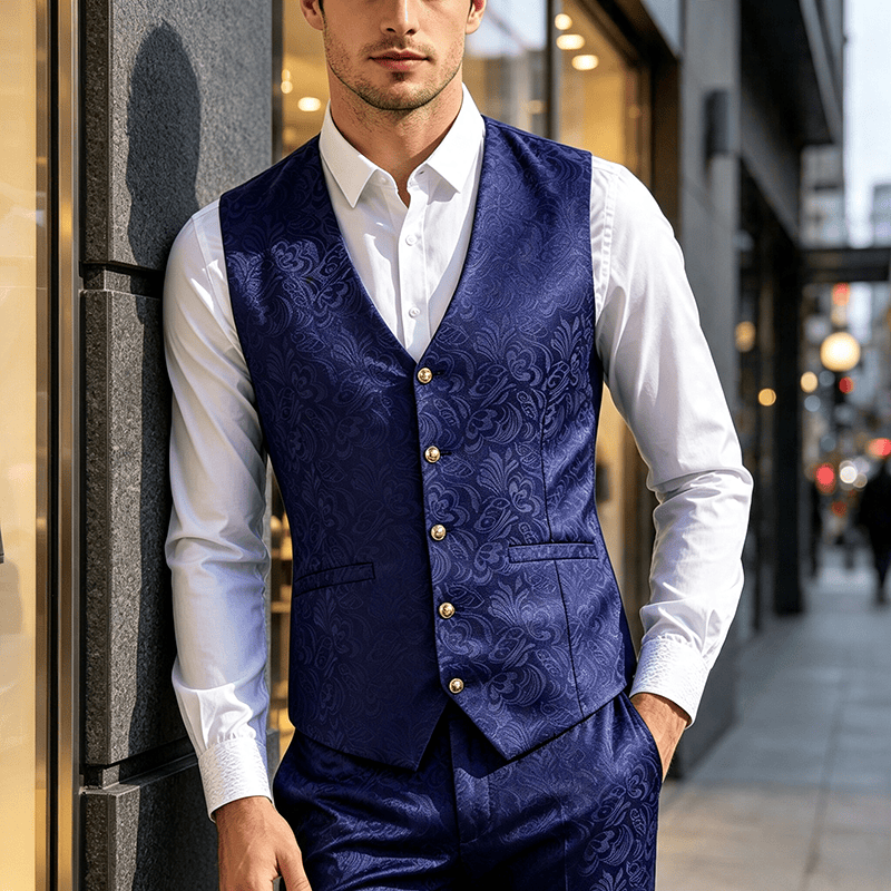 Herren-Weste mit Jacquard-Muster für lässige Halloween-Partys - Marineblau - 2XL - image 0