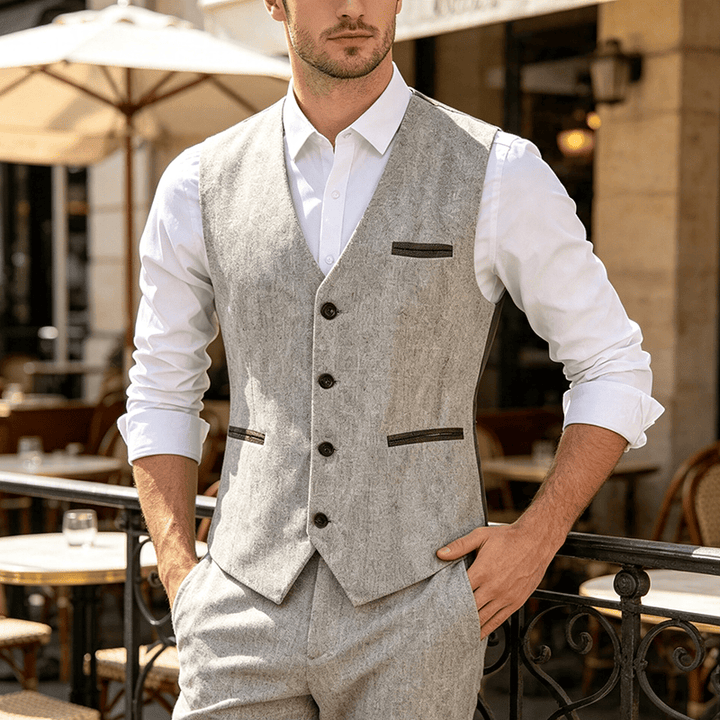 Herren-Anzugweste im Vintage-Stil mit Struktur für alle Jahreszeiten - Cremefarben - 3XL - image 5