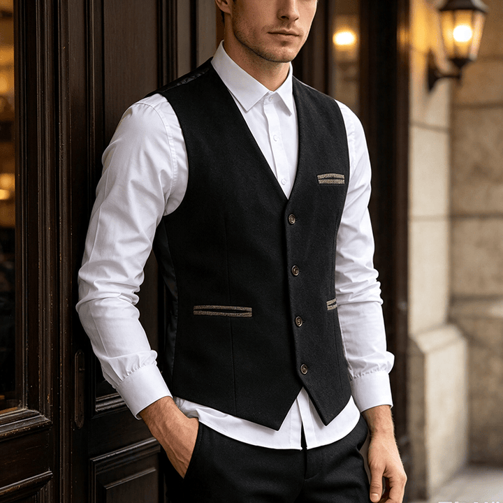 Herren-Anzugweste im Vintage-Stil mit Struktur für alle Jahreszeiten - Schwarz - 3XL - image 4
