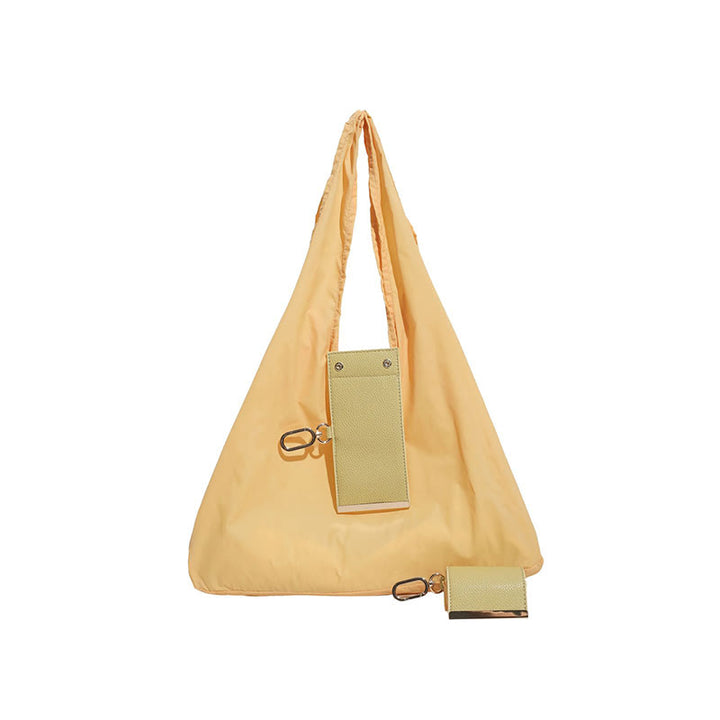 Faltbare Nylon-Schultertasche mit Schlüsselanhänger und Lederakzenten - Gelb - Klein - image 21