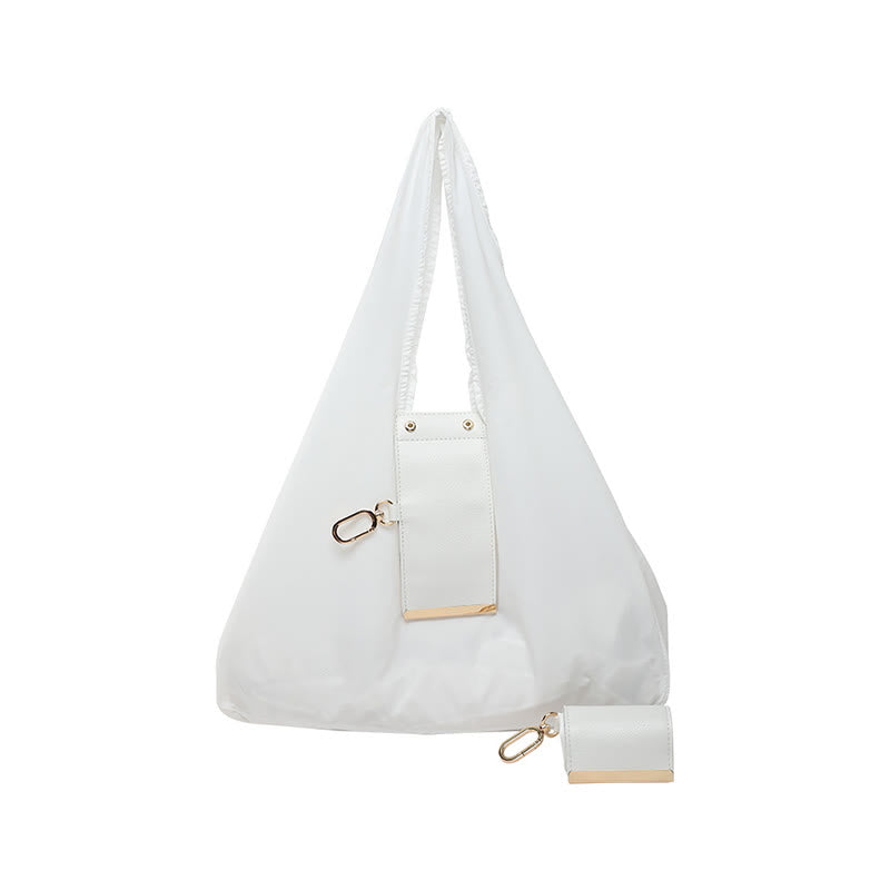 Faltbare Nylon-Schultertasche mit Schlüsselanhänger und Lederakzenten - Weiß - Klein - image 10