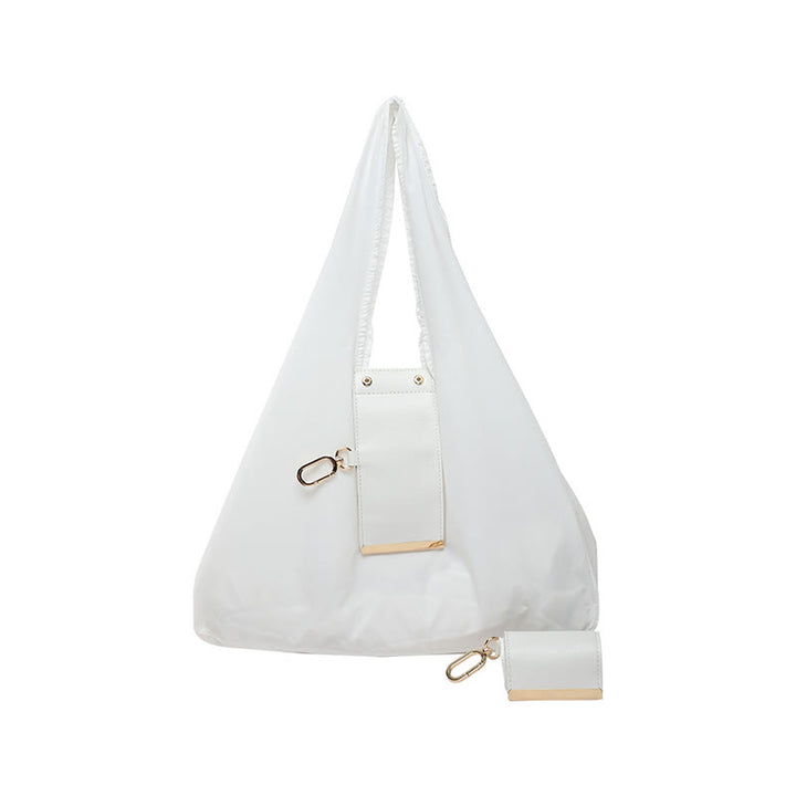 Faltbare Nylon-Schultertasche mit Schlüsselanhänger und Lederakzenten - Weiß - Klein - image 10