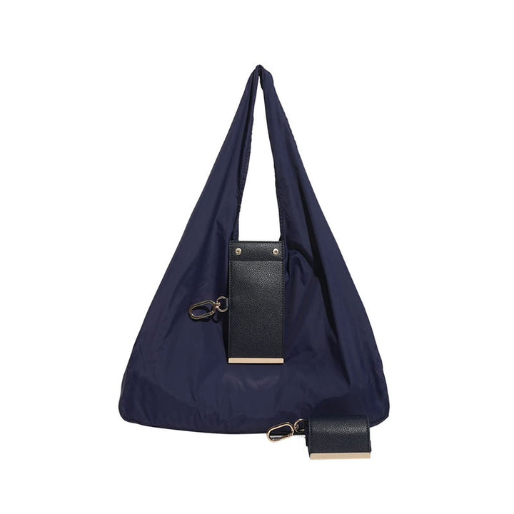 Faltbare Nylon-Schultertasche mit Schlüsselanhänger und Lederakzenten - Dunkelblau - Klein - image 22