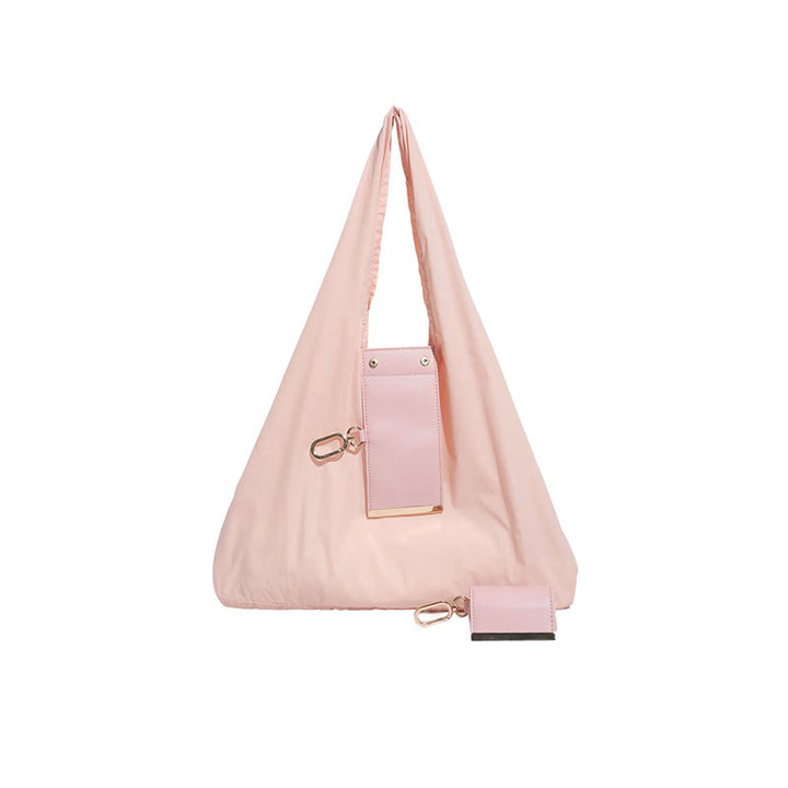 Faltbare Nylon-Schultertasche mit Schlüsselanhänger und Lederakzenten - Rosa - Klein - image 19