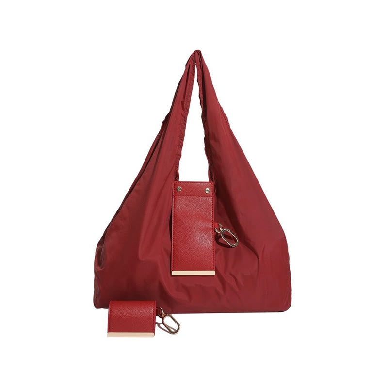 Faltbare Nylon-Schultertasche mit Schlüsselanhänger und Lederakzenten - Burgund - Klein - image 16