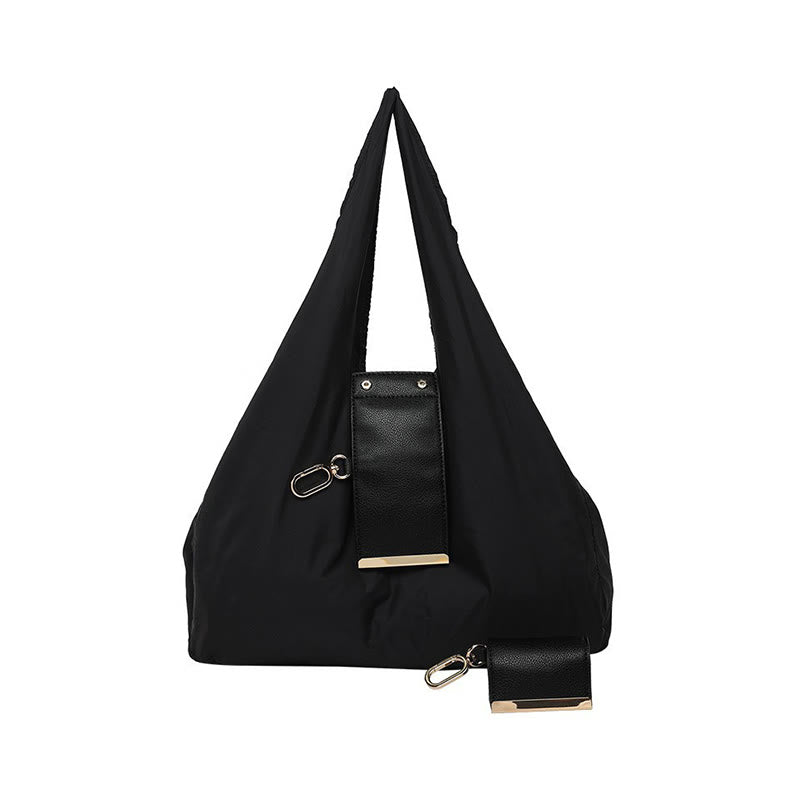Faltbare Nylon-Schultertasche mit Schlüsselanhänger und Lederakzenten - Schwarz - Klein - image 8