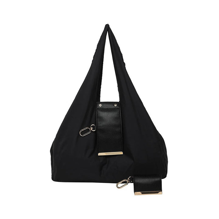 Faltbare Nylon-Schultertasche mit Schlüsselanhänger und Lederakzenten - Schwarz - Klein - image 8