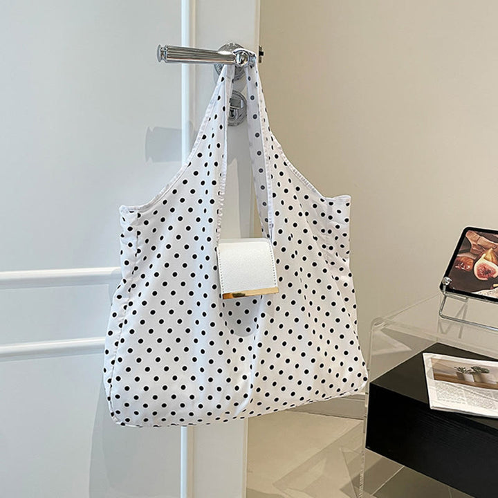 Faltbare Nylon-Schultertasche mit Schlüsselanhänger und Lederakzenten - Weißer Punkt - Klein - image 30