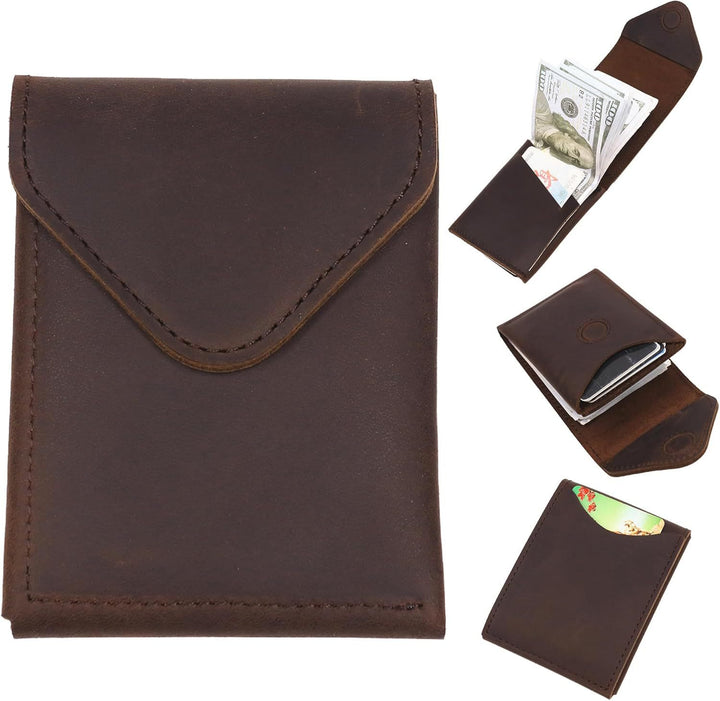 Geldbörse aus Crazy Horse Leder mit Magnetverschluss für die Vordertasche - Dunkelbraun - image 7