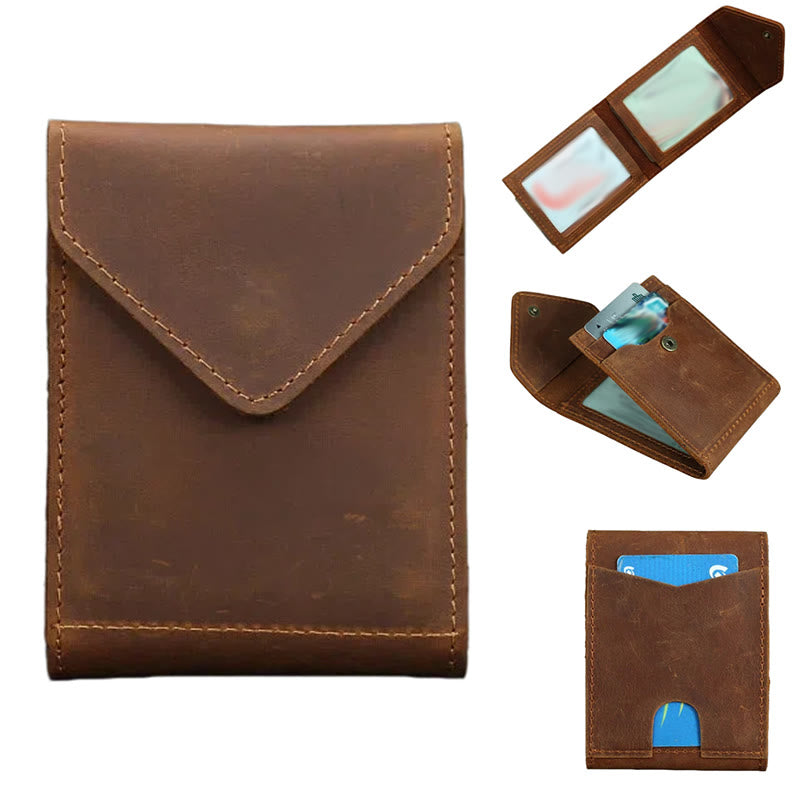 Geldbörse aus Crazy Horse Leder mit Magnetverschluss für die Vordertasche - Braun - image 0