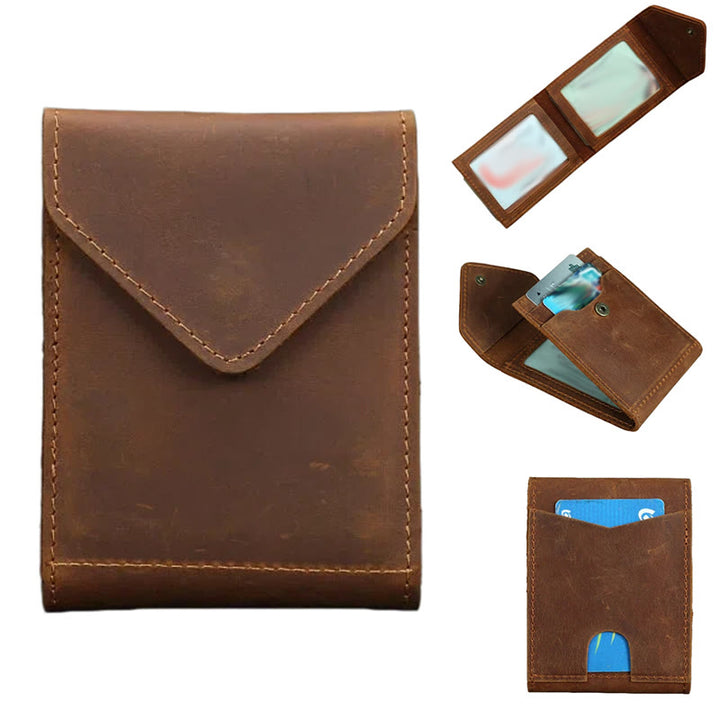 Geldbörse aus Crazy Horse Leder mit Magnetverschluss für die Vordertasche - Braun - image 0