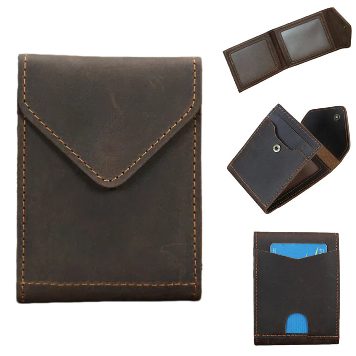 Geldbörse aus Crazy Horse Leder mit Magnetverschluss für die Vordertasche - Kaffee - image 8