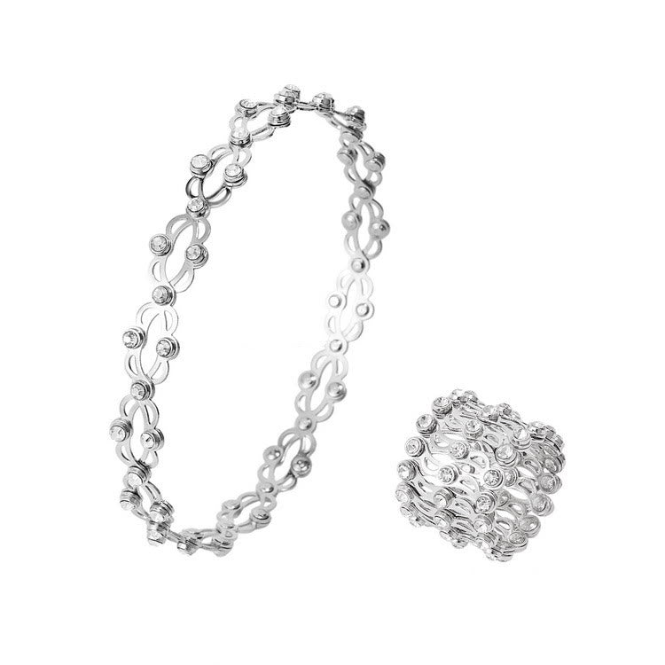 Magischer, wandelbarer Strass-Faltarmbandring - Silber & Weiß - image 4