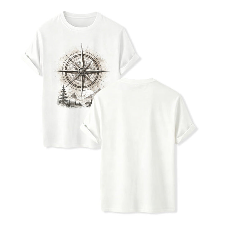 Vintage-T-Shirt mit Aquarell-Bergkompass-Grafik im Western-Stil - Weiß - 2XL - image 5