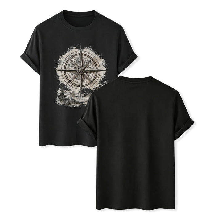 Vintage-T-Shirt mit Aquarell-Bergkompass-Grafik im Western-Stil - Schwarz - 2XL - image 12