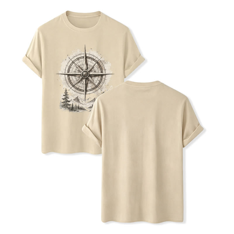 Vintage-T-Shirt mit Aquarell-Bergkompass-Grafik im Western-Stil - Beige - 2XL - image 6