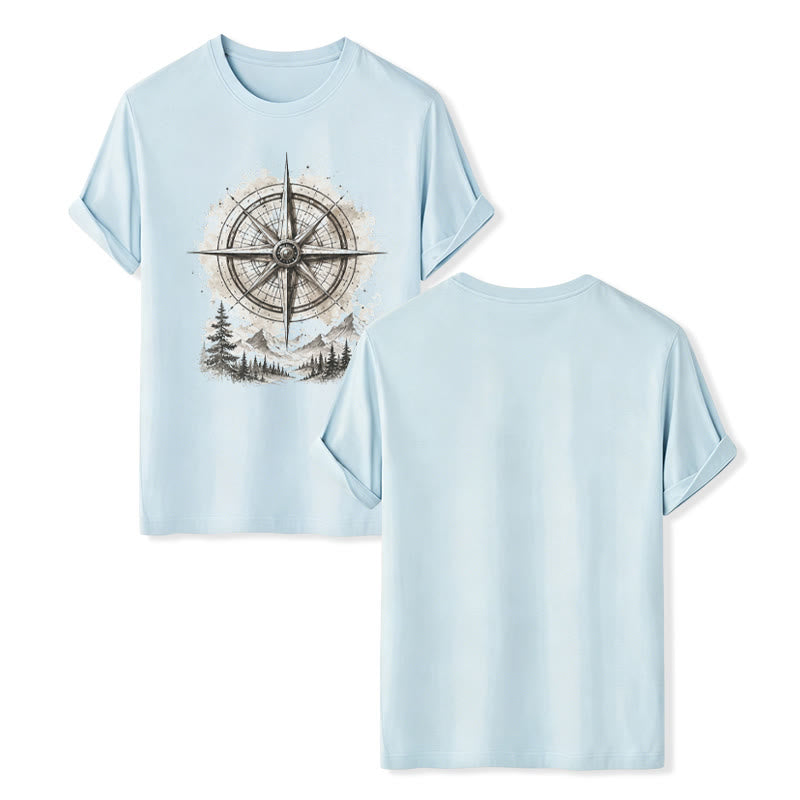 Vintage-T-Shirt mit Aquarell-Bergkompass-Grafik im Western-Stil - Blau - 2XL - image 9