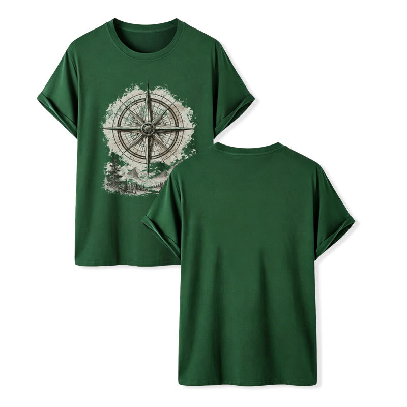 Vintage-T-Shirt mit Aquarell-Bergkompass-Grafik im Western-Stil - Dunkelgrün - 2XL - image 13