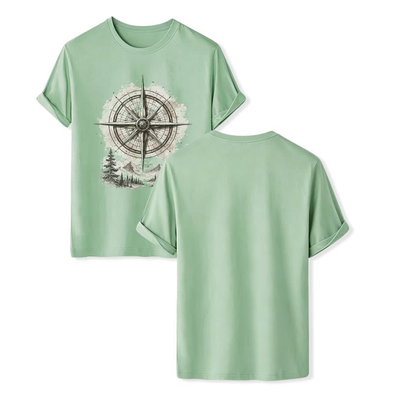 Vintage-T-Shirt mit Aquarell-Bergkompass-Grafik im Western-Stil - Grün - 2XL - image 10