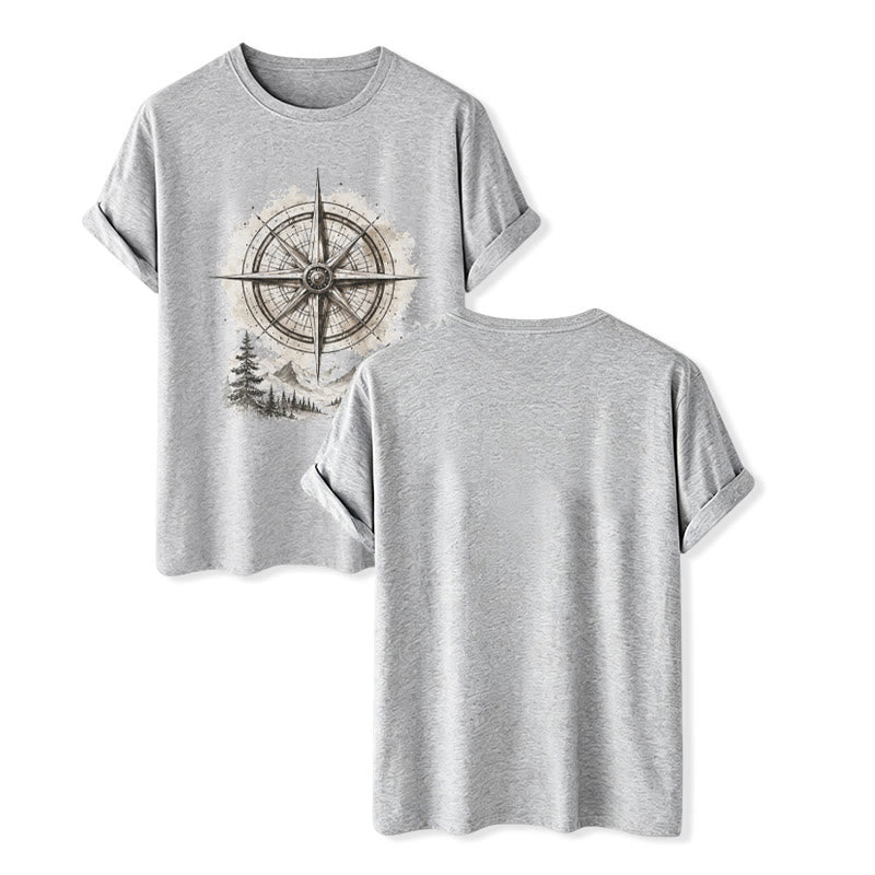 Vintage-T-Shirt mit Aquarell-Bergkompass-Grafik im Western-Stil - Grau - 2XL - image 8