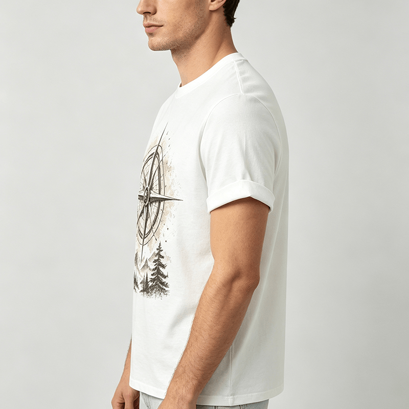 Vintage-T-Shirt mit Aquarell-Bergkompass-Grafik im Western-Stil - image 2