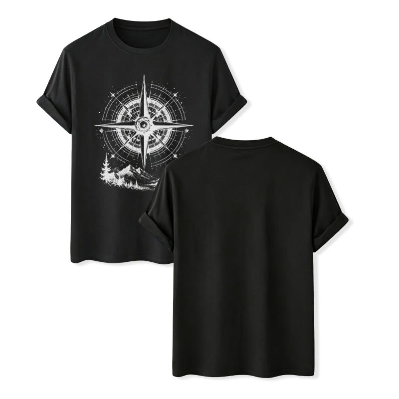 Western-T-Shirt mit handgezeichnetem Bergkompass-Motiv in schwarzer Tinte - Schwarz - 2XL - image 12