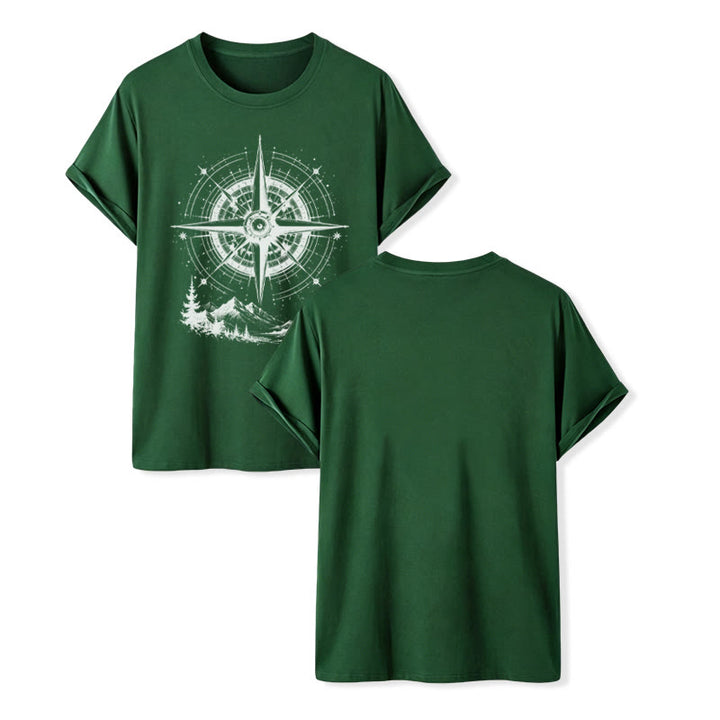 Western-T-Shirt mit handgezeichnetem Bergkompass-Motiv in schwarzer Tinte - Dunkelgrün - 2XL - image 13