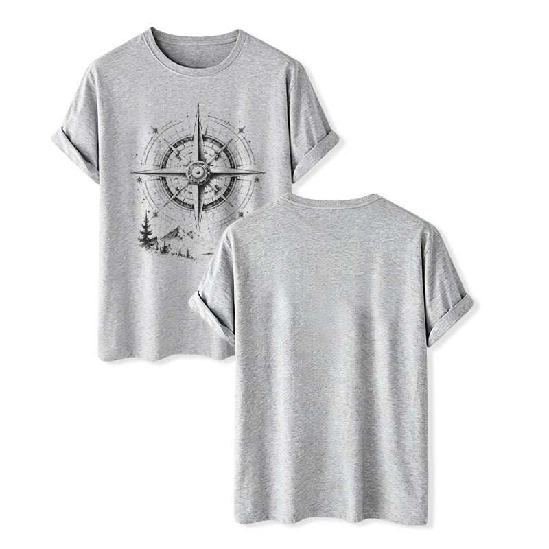 Western-T-Shirt mit handgezeichnetem Bergkompass-Motiv in schwarzer Tinte - Grau - 2XL - image 8