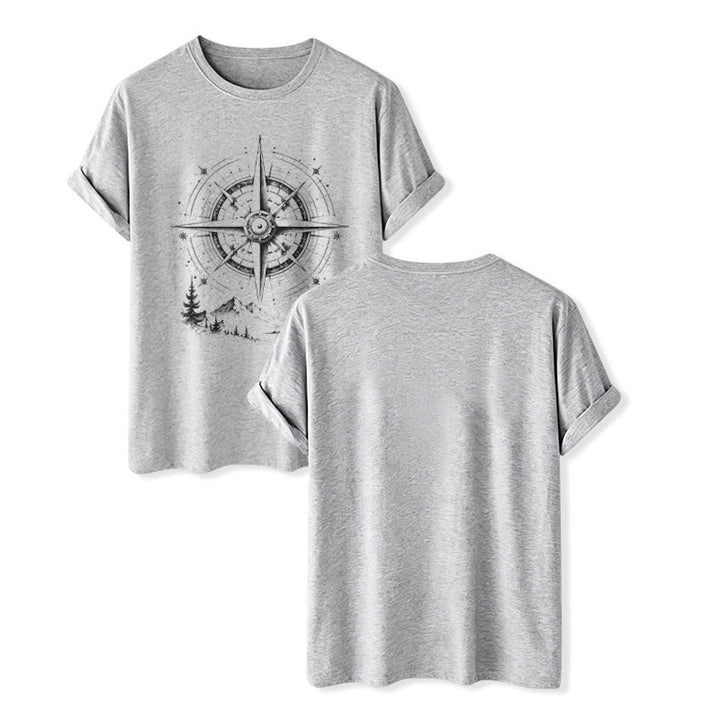 Western-T-Shirt mit handgezeichnetem Bergkompass-Motiv in schwarzer Tinte - Grau - 2XL - image 8