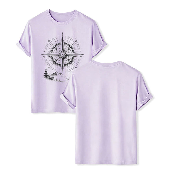 Western-T-Shirt mit handgezeichnetem Bergkompass-Motiv in schwarzer Tinte - Violett - 2XL - image 11