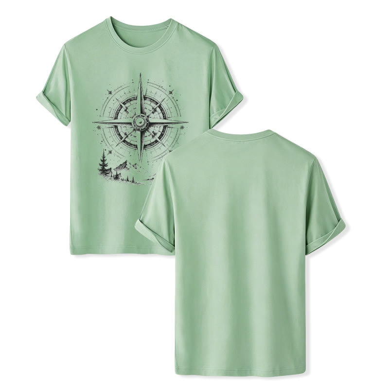 Western-T-Shirt mit handgezeichnetem Bergkompass-Motiv in schwarzer Tinte - Grün - 2XL - image 10