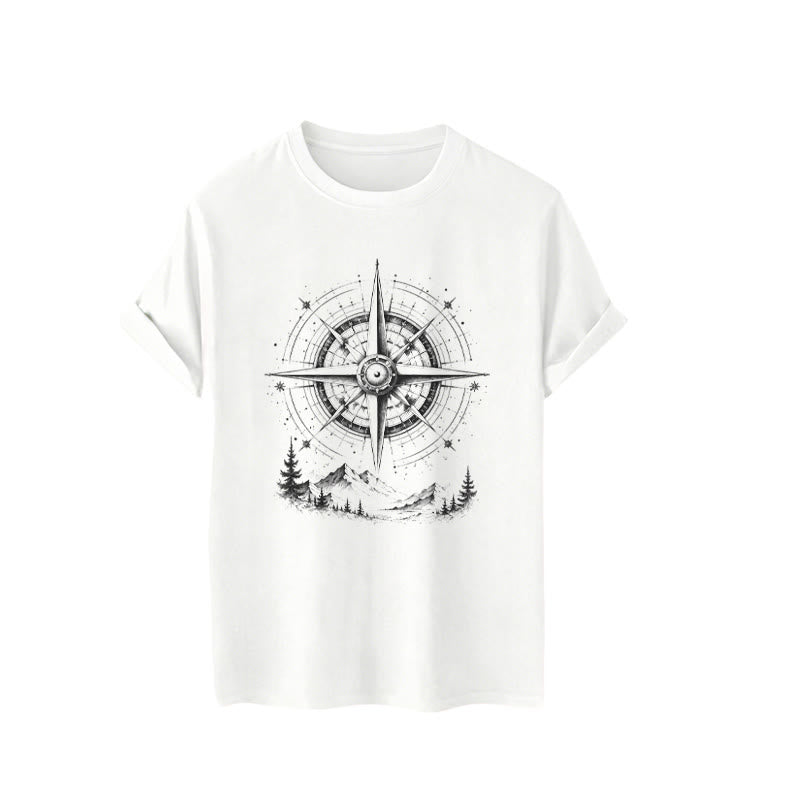 Western-T-Shirt mit handgezeichnetem Bergkompass-Motiv in schwarzer Tinte - image 4