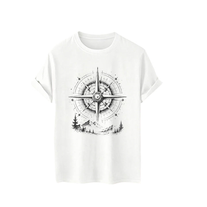 Western-T-Shirt mit handgezeichnetem Bergkompass-Motiv in schwarzer Tinte - image 4