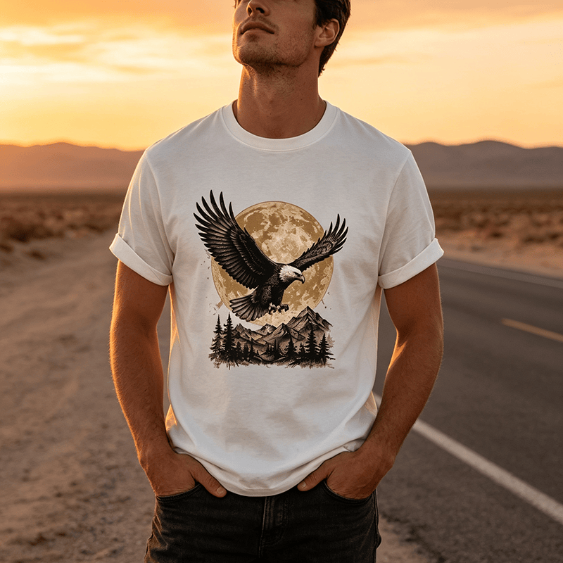Vintage Weißkopfseeadler Vollmond Berg Grafik Western T-Shirt - image 0