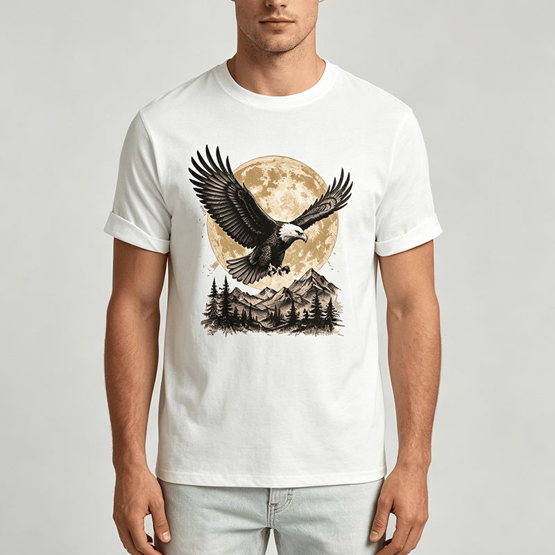 Vintage Weißkopfseeadler Vollmond Berg Grafik Western T-Shirt - image 1