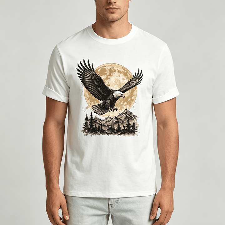 Vintage Weißkopfseeadler Vollmond Berg Grafik Western T-Shirt - image 1
