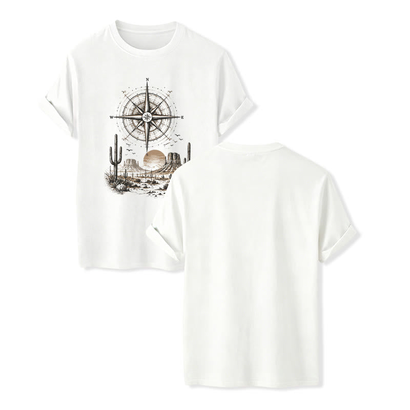 T-Shirt mit Grafikprint: Kaktus und Kompass aus der westlichen Wüste - Weiß - 2XL - image 5