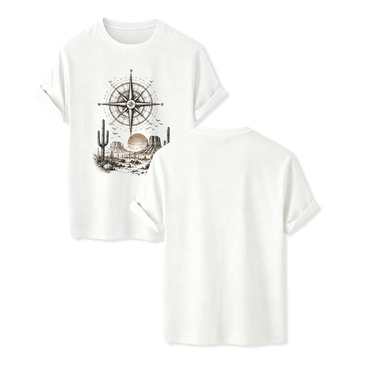 T-Shirt mit Grafikprint: Kaktus und Kompass aus der westlichen Wüste - Weiß - 2XL - image 5