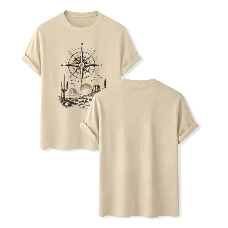 T-Shirt mit Grafikprint: Kaktus und Kompass aus der westlichen Wüste - Beige - 2XL - image 6