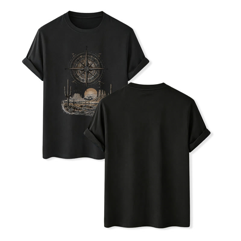 T-Shirt mit Grafikprint: Kaktus und Kompass aus der westlichen Wüste - Schwarz - 2XL - image 12