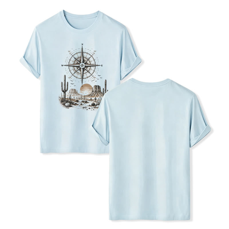 T-Shirt mit Grafikprint: Kaktus und Kompass aus der westlichen Wüste - Blau - 2XL - image 9
