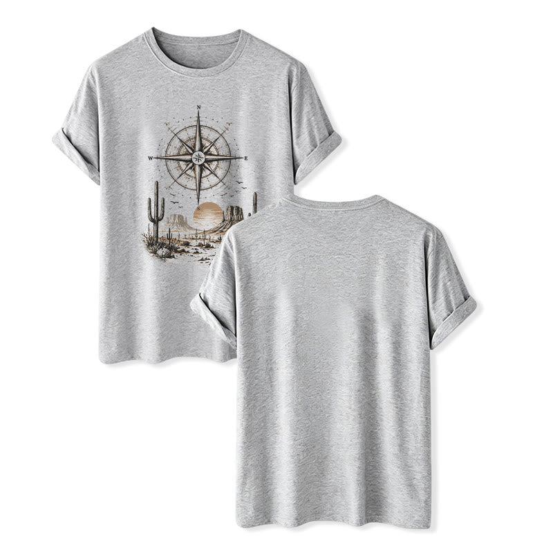 T-Shirt mit Grafikprint: Kaktus und Kompass aus der westlichen Wüste - Grau - 2XL - image 8