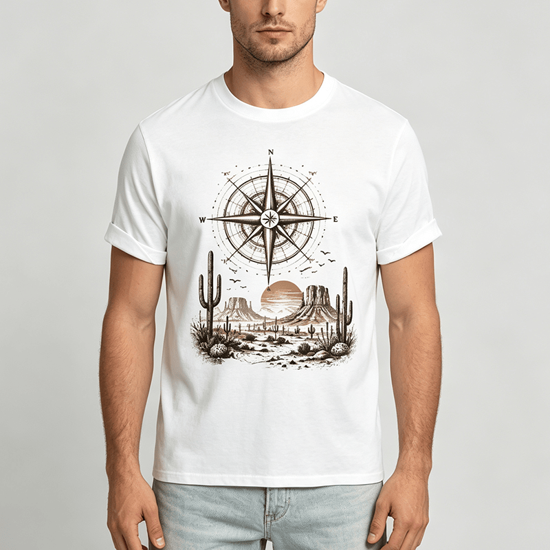 T-Shirt mit Grafikprint: Kaktus und Kompass aus der westlichen Wüste - image 1