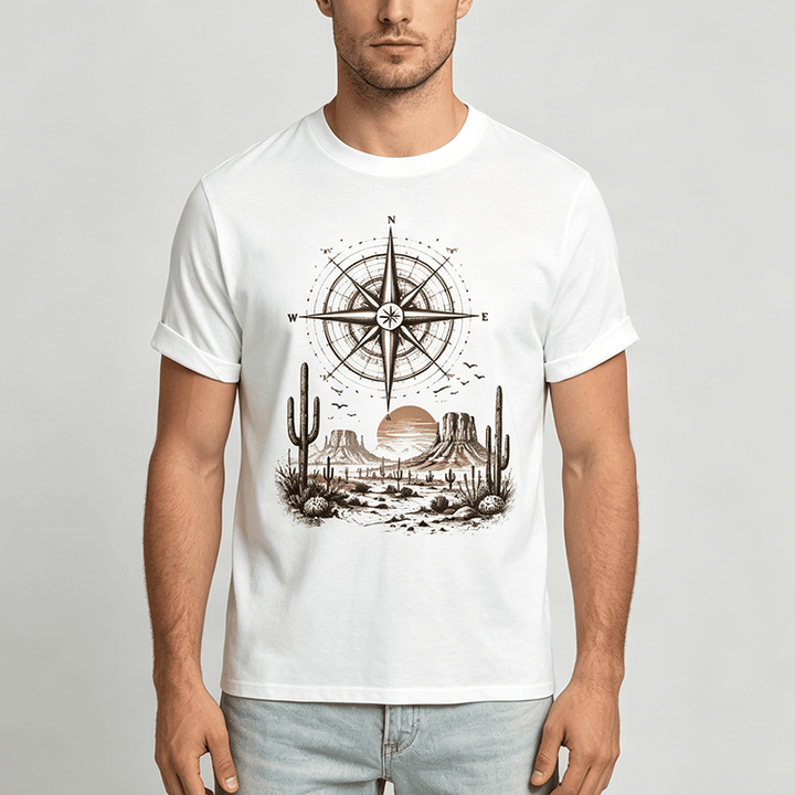 T-Shirt mit Grafikprint: Kaktus und Kompass aus der westlichen Wüste - image 1