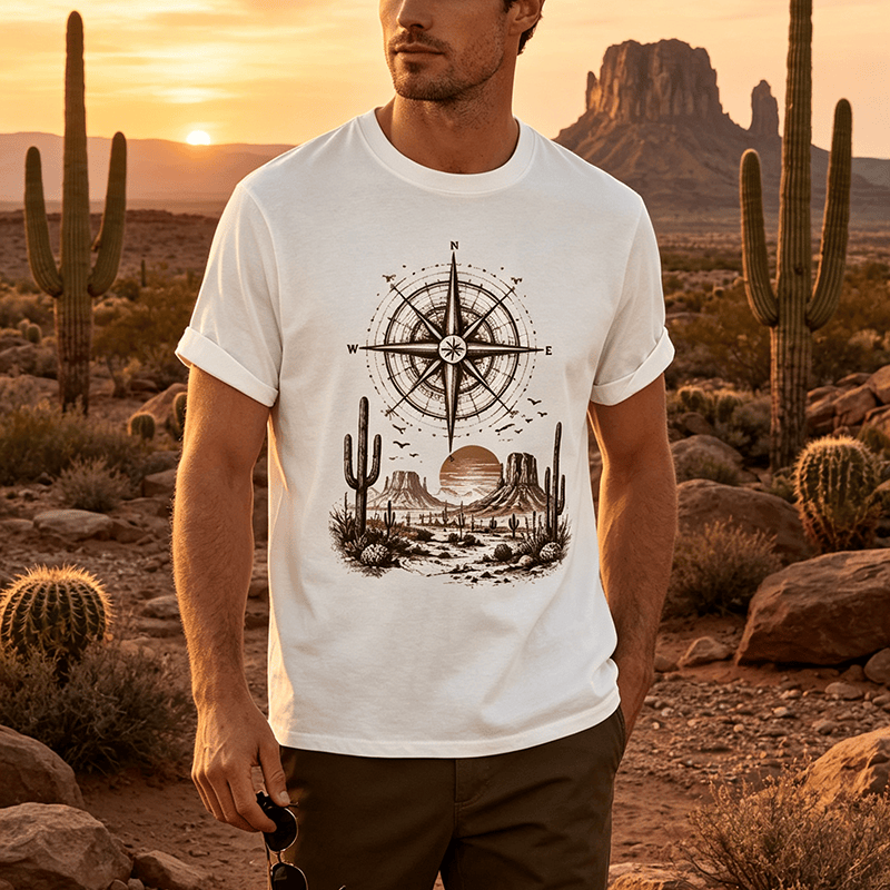 T-Shirt mit Grafikprint: Kaktus und Kompass aus der westlichen Wüste - image 0