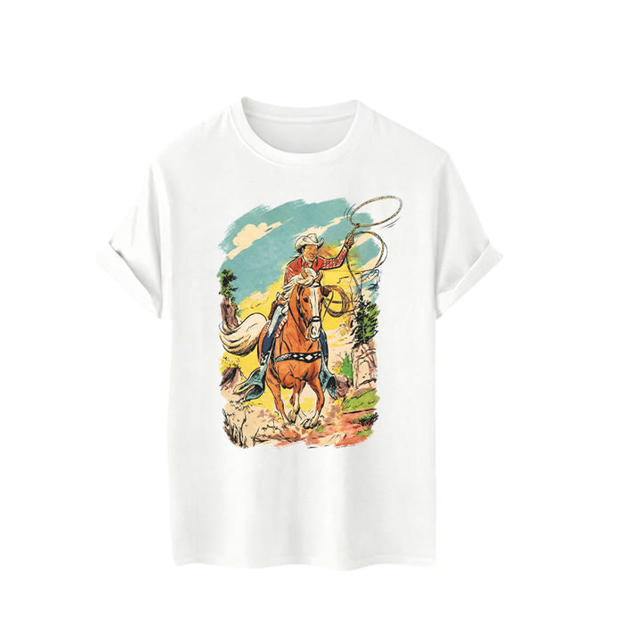 Vintage Comic Cowboy Lasso Western Grafikdruck Shirt - image 4