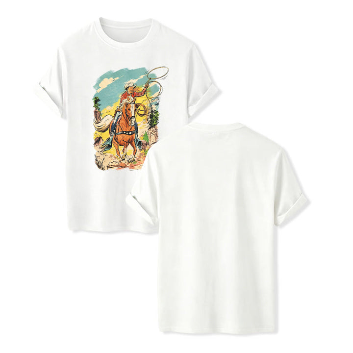 Vintage Comic Cowboy Lasso Western Grafikdruck Shirt - Weiß - 2XL - image 5