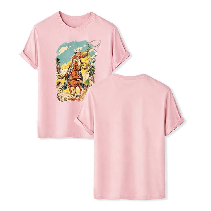 Vintage Comic Cowboy Lasso Western Grafikdruck Shirt - Rosa - 2XL - image 7