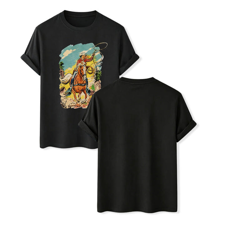 Vintage Comic Cowboy Lasso Western Grafikdruck Shirt - Schwarz - 2XL - image 12